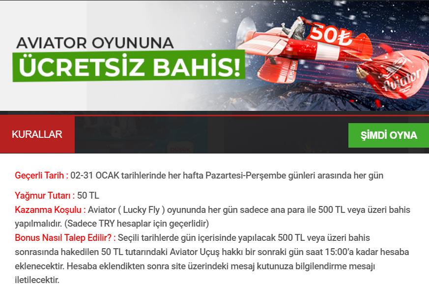 Aviator Oyununa Ücretsiz Bahis